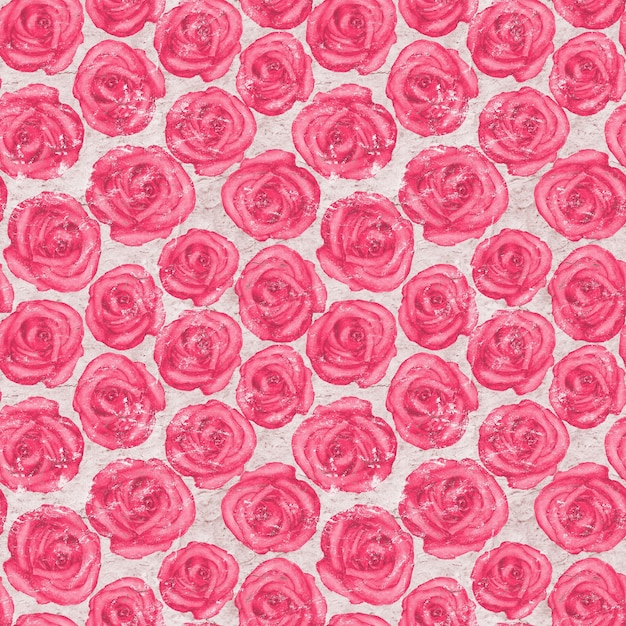 Old paper surface with watercolor seamless hand drawn pink roses pattern