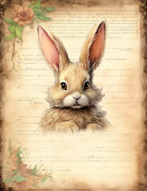 Old paper texture of a Rabbit junk journal digital paper background