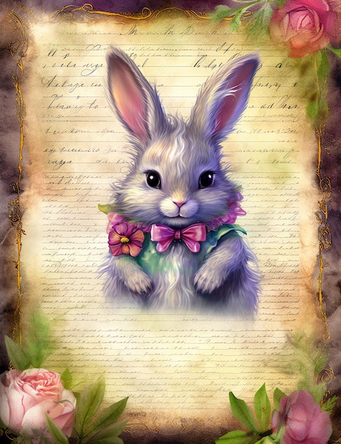 Old paper texture of a Rabbit junk journal digital paper background