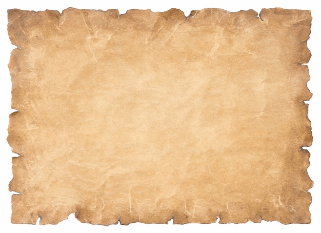 Old parchment paper sheet vintage aged or texture isolated on white background.