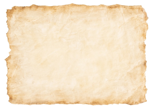 Old parchment paper sheet vintage aged or texture isolated on white background.