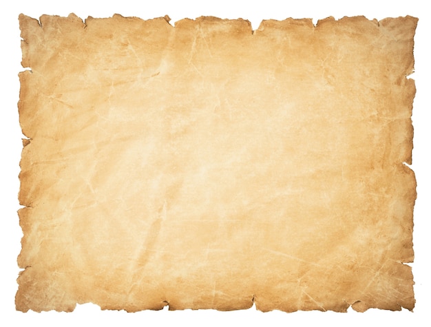 Old parchment paper sheet vintage aged or texture isolated on white background.