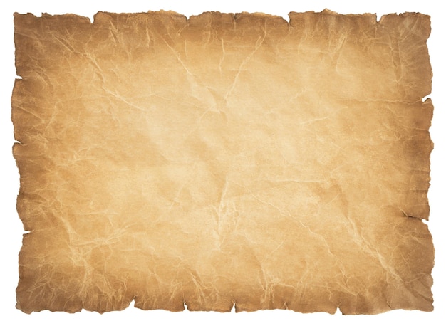 Old parchment paper sheet vintage aged or texture isolated on white background.