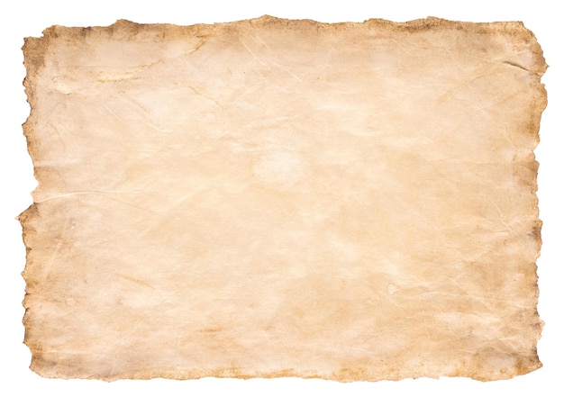 Old parchment paper sheet vintage aged or texture isolated on white background.