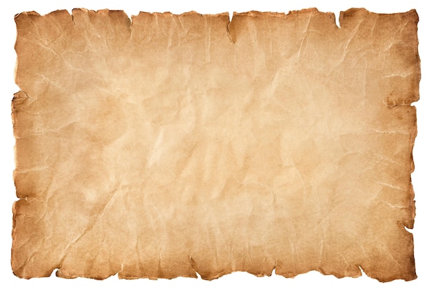 Old parchment paper sheet vintage aged or texture isolated on white background