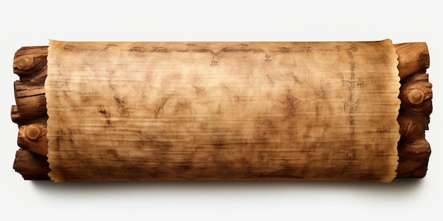 アルファの透明な背景に木製のロールをモックアップテンプレートとして使用した古い羊皮紙
