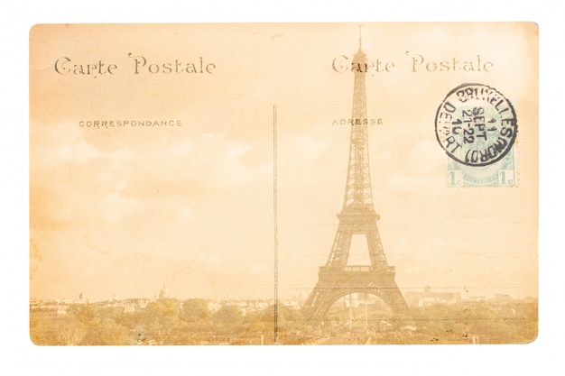 old paris postcard with eiffel tower.