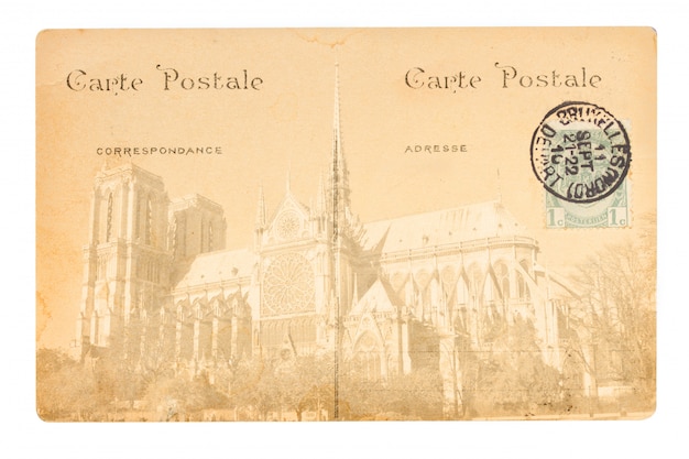 Vecchia cartolina di parigi con la chiesa di notre dame.