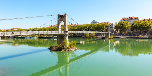 Old Passerelle du College bridge over Rhone river in Lyon France