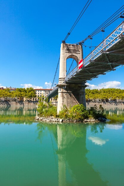 Old Passerelle du College bridge over Rhone river in Lyon France