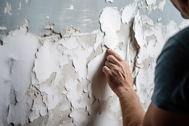 Old peeling paint on a wall remodel renovation in an apartment