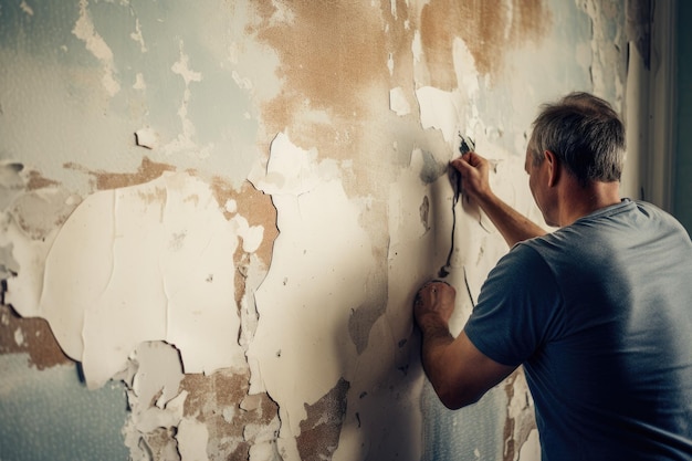 Foto vecchia vernice sbucciante su un muro ristrutturazione in un appartamento