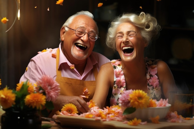 Старики готовят на кухне пенсионеры готовят вместе здоровый образ жизни старшее поколение поваров готовят ужин счастье и удовольствие вместе улыбки и здоровье правильное питание