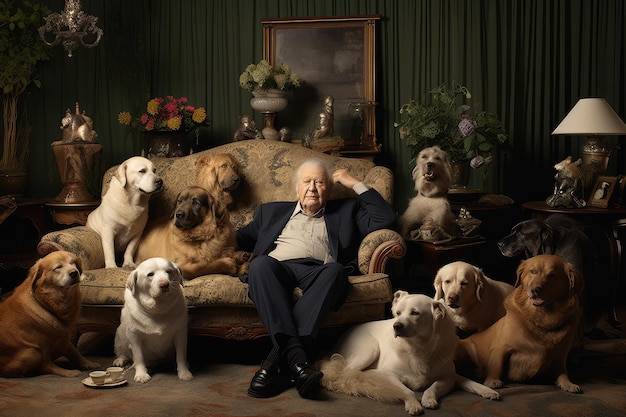 Old people enjoying the company of their dogs