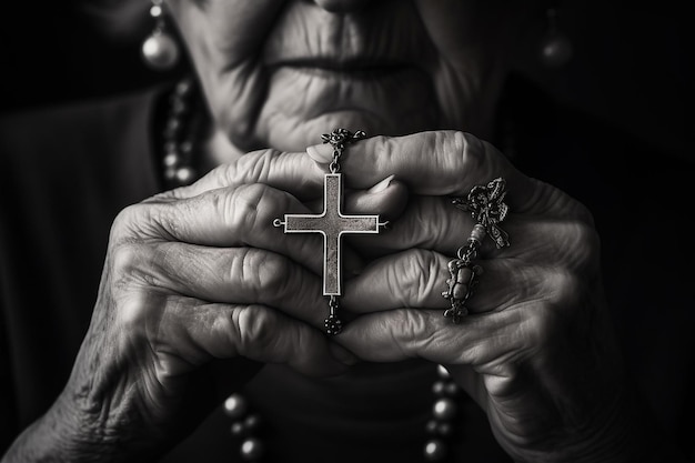 old people holding cross