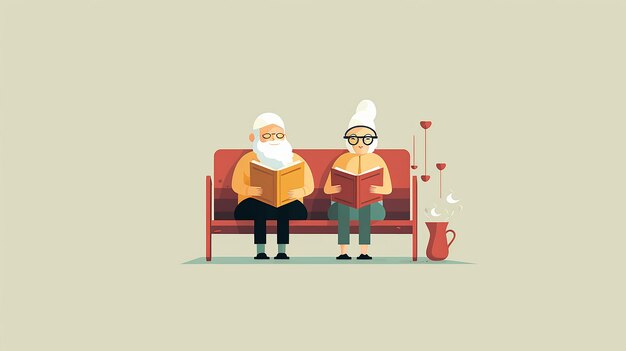 노인들은 소파에 앉아 책을 읽는다.