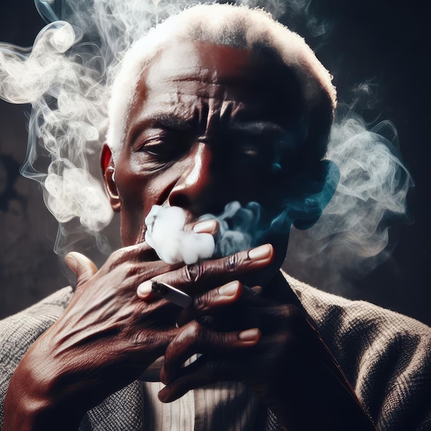 Photo old person smoking cigarette