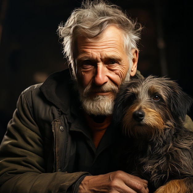 Old person with their pet dog