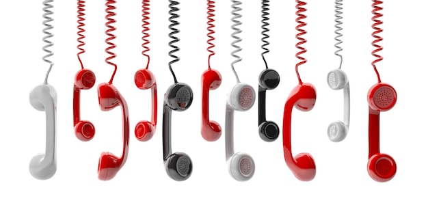 Old phone receivers on white background 3d illustration