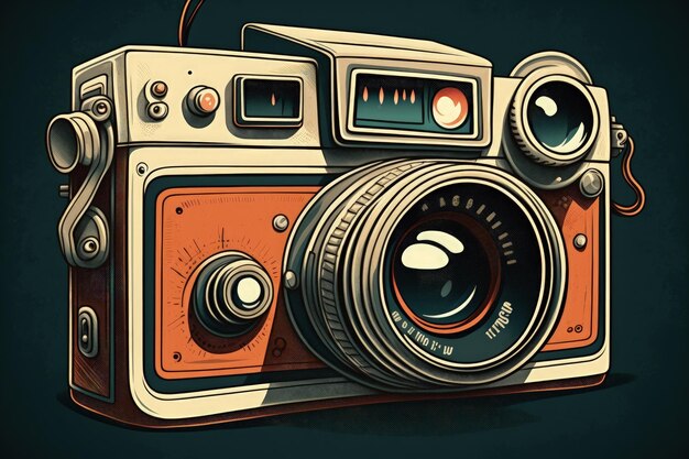 Old photo camera illustration retro 80's Generative AI