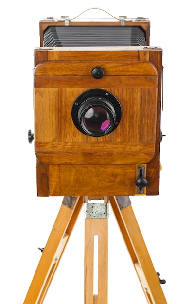 Old photo camera on a white background