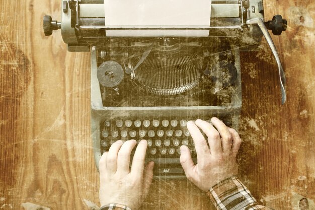 Old photo typewriter retro hand wooden table