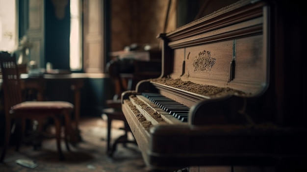 An old piano in an abandoned house