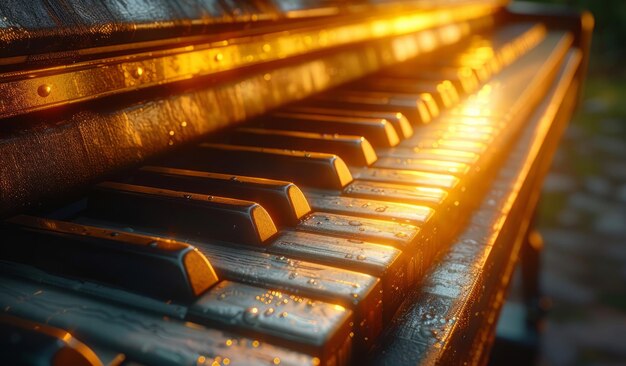 Old piano keys in the sun