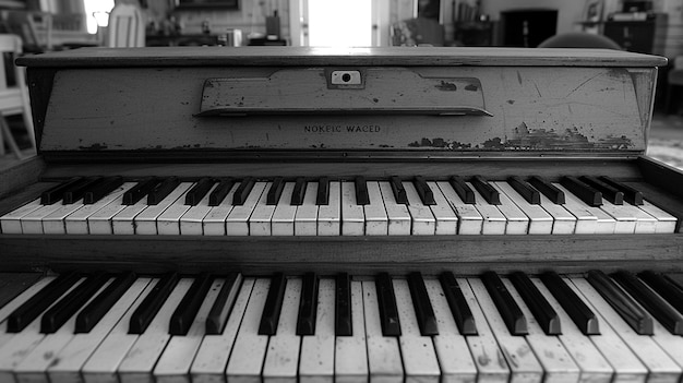 Old piano in a music studio Selective focus Black and white