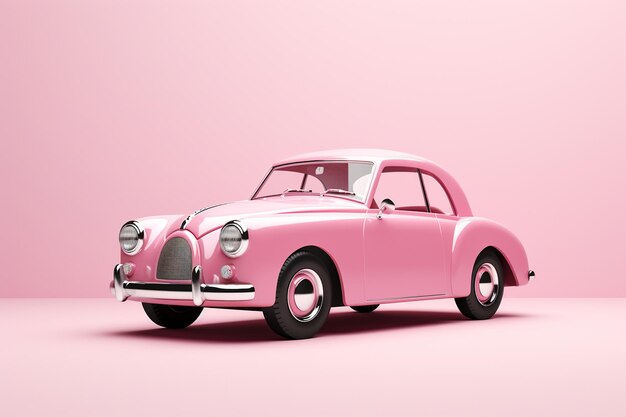 Old pink car isolated on pink background generative ai