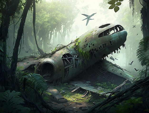 An old plane crash in the jungle
