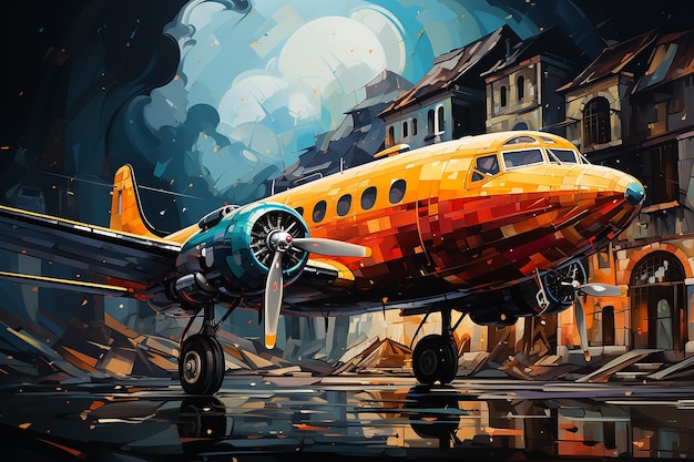 Old Plane in Vibrant Modern Art Form