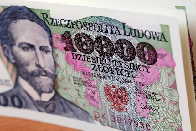 Old Polish money 10000 Zloty a background