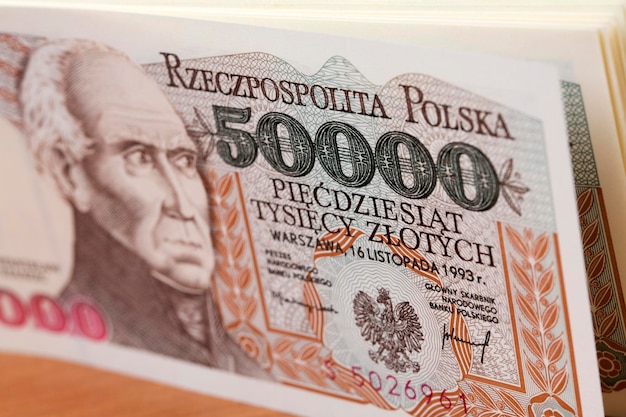 Old Polish money 50000 Zloty a background