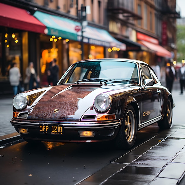 Foto vecchia porsche 911 carrera foto scattata da lontano drivibg nelle strade di new york