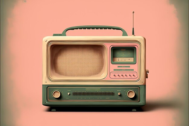 Old radio, 80s and 90s, retro colors, background. Generative AI