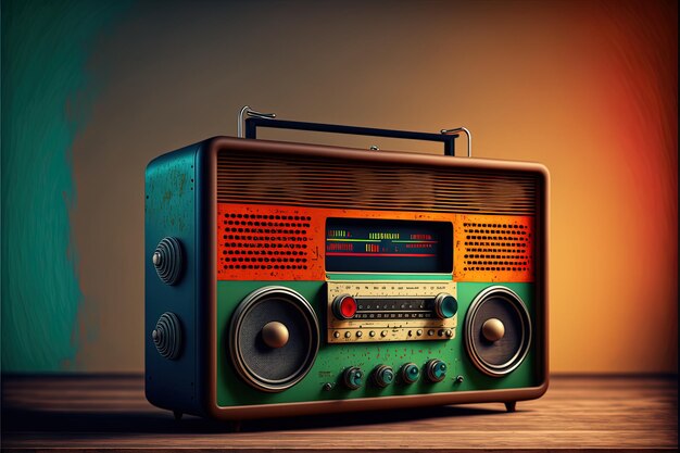 Old radio, 80s and 90s, retro colors, background. Generative AI