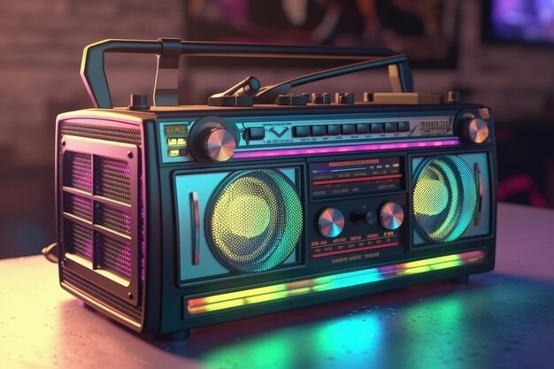 Old radio 80s and 90s retro style colorful background digital illustration Generative AI