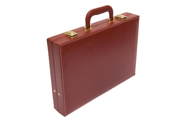 Photo old red attache case on a white background