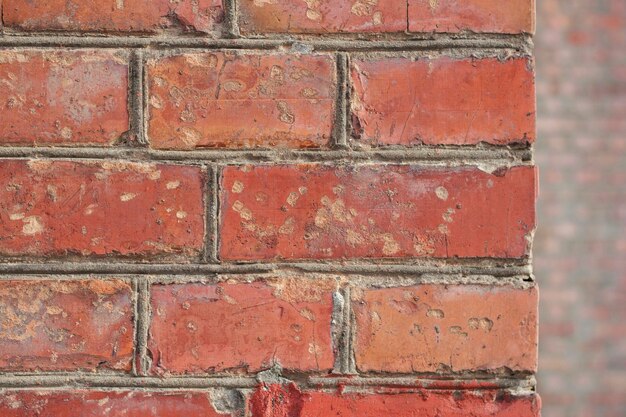 Old red brick wall detail with damaged texture