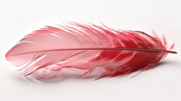 An old red feather which is drawn on a white background in the style of light red and light pink sketchfab transparenttranslucent medium bold colours generat ai