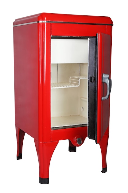 오래 된 빨간 냉장고