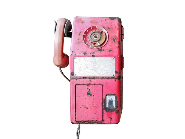 Photo old red payphone isolated on white background