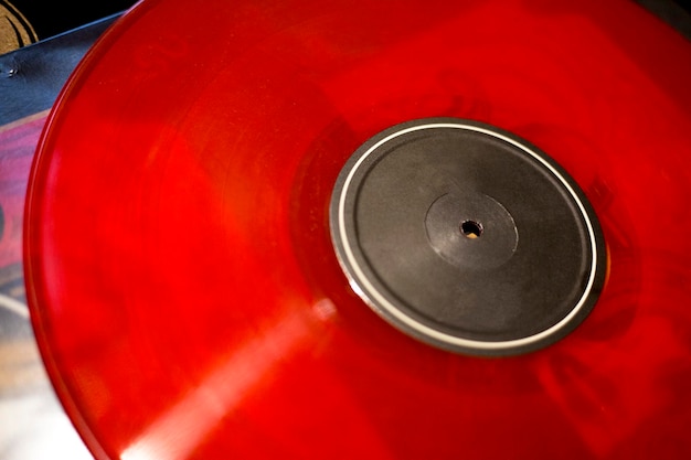 Old red vinyl used to listen to music