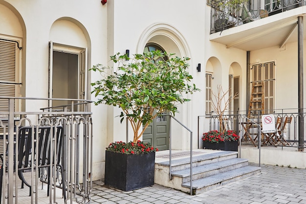 An old restored house on one of the streets in the center of Tel Aviv