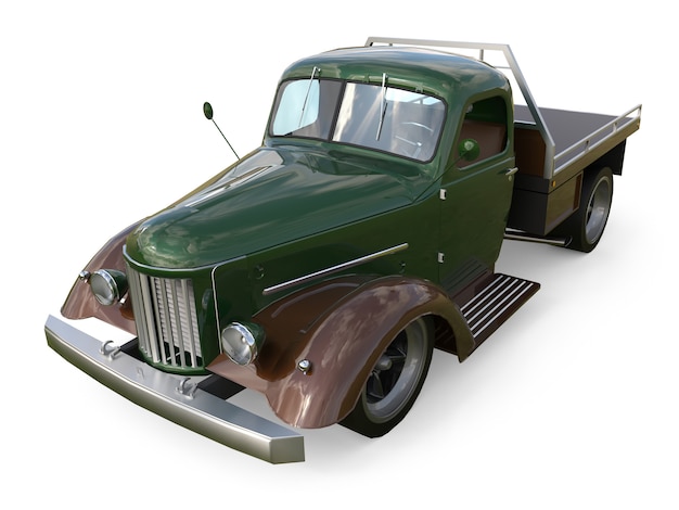 Old restored pickup. Pick-up in the style of hot rod. 3d rendering.