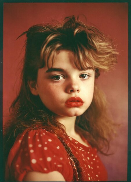 Photo old retro photo of a girl in a red dress