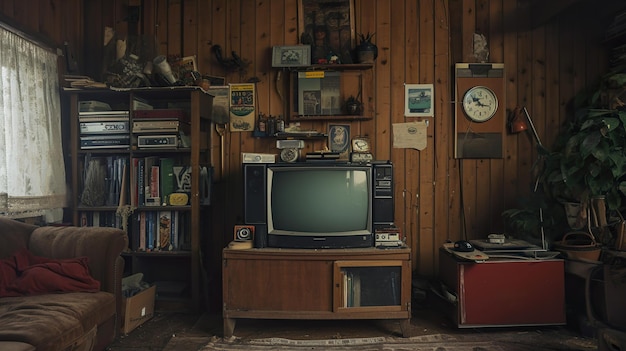 An old retro TV front facing in the grain and nostalgic style