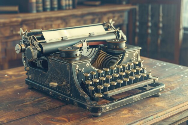 Old retro typewriter on wooden desk