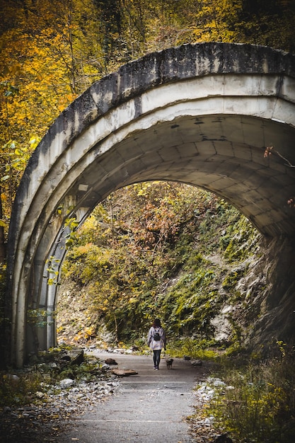 山道の古い道路トンネル、山の旅